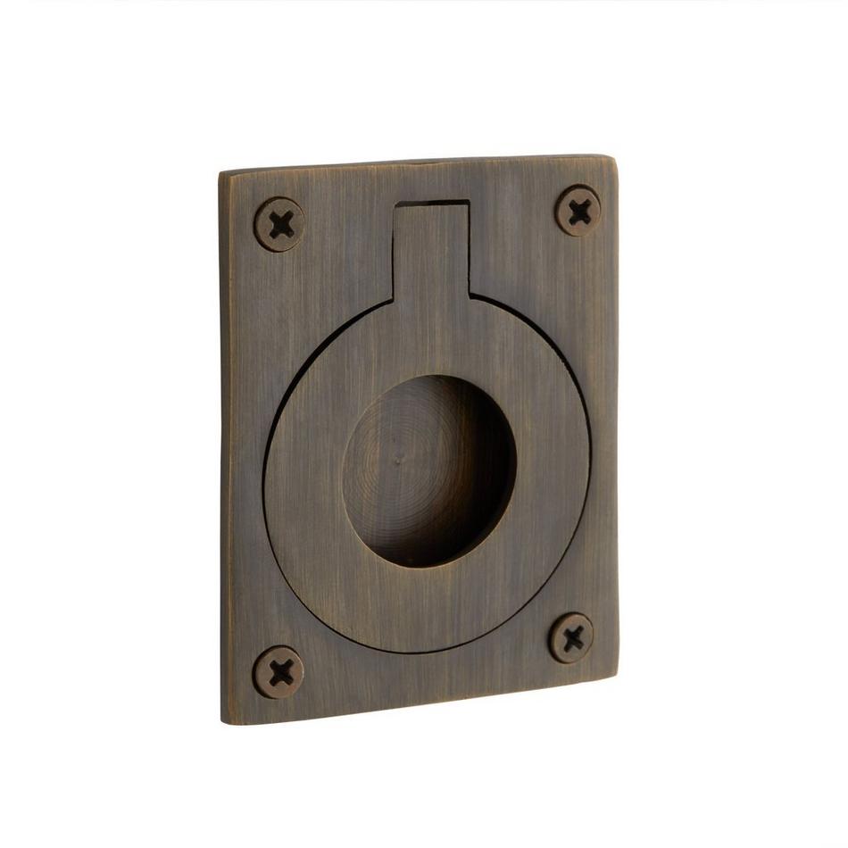 Small Rectangular Recessed Ring Pull - Antique Brass, , large image number 0