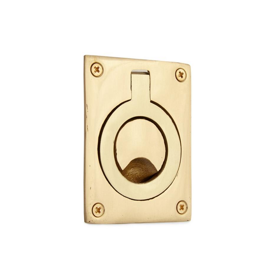 Small Rectangular Recessed Ring Flush Pull - Polished Brass, , large image number 0