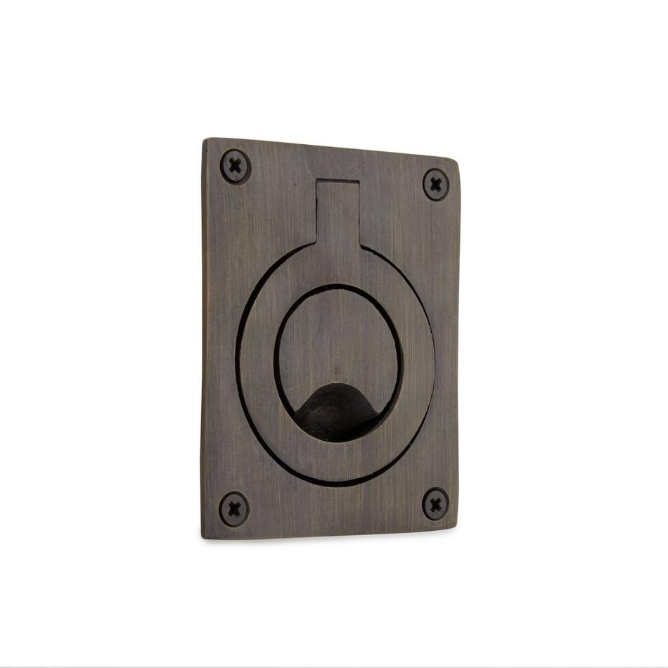 Large Rectangular Recessed Ring Flush Pull - Antique Brass, , large image number 0