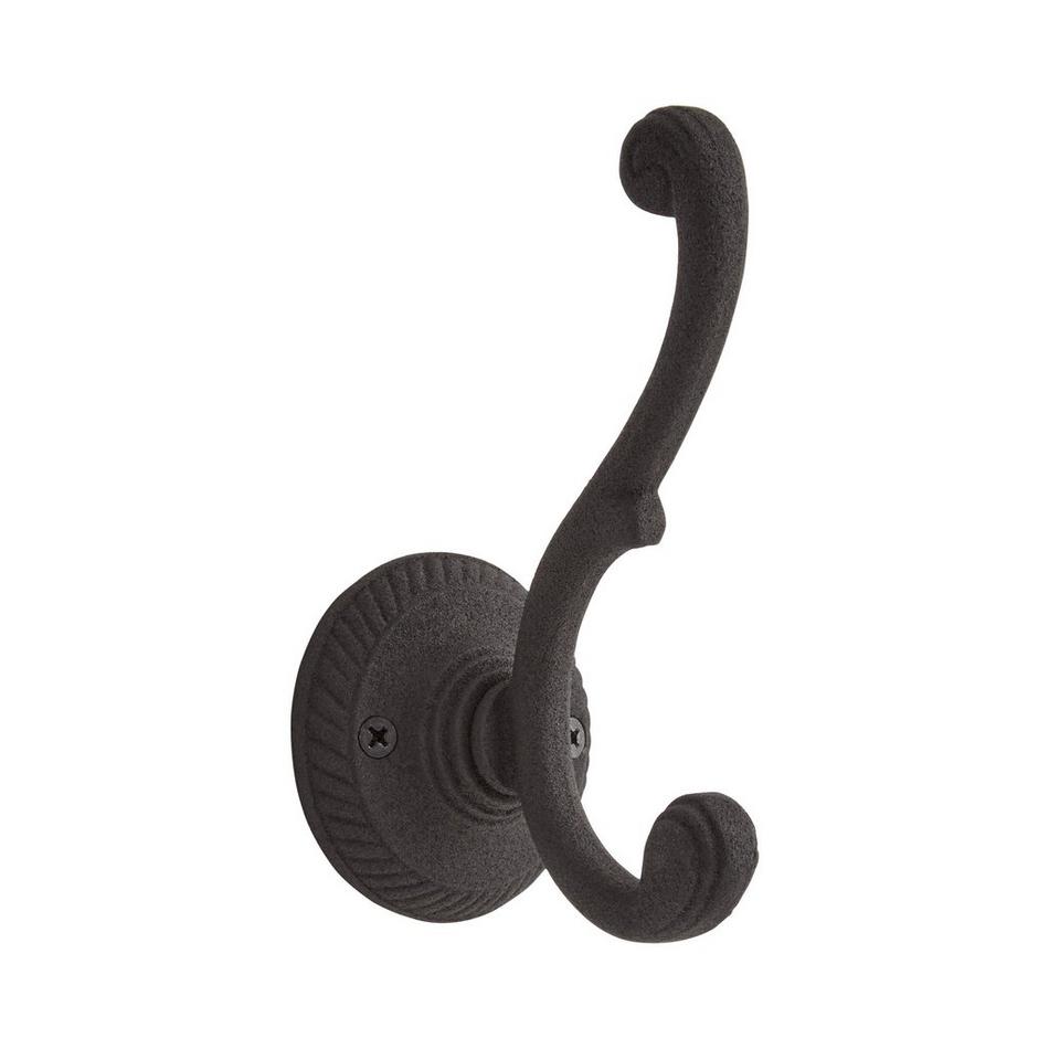Cast Iron Double Coat Hook With Leaf Backplate Black Powder, 42% OFF