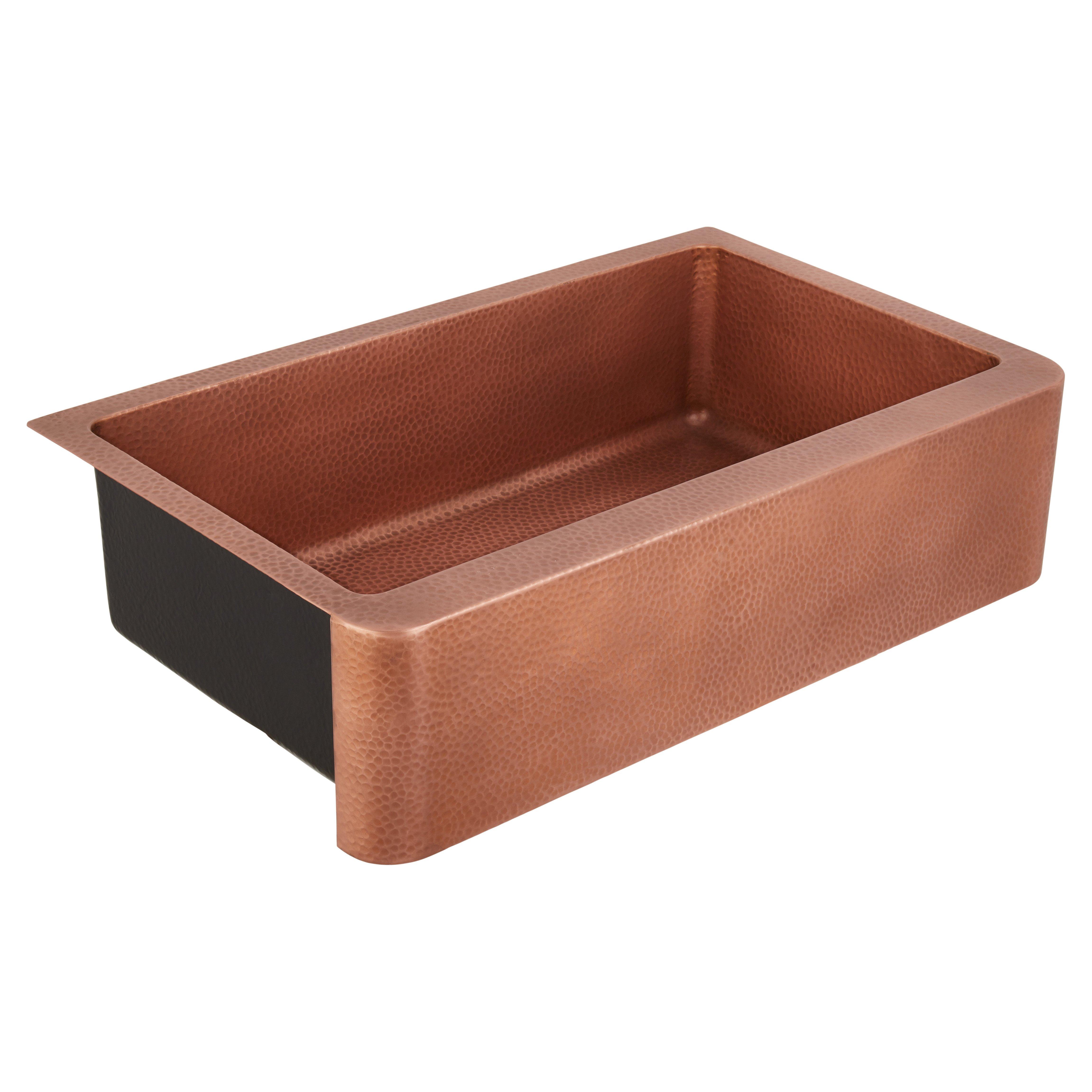 36 Fiona Hammered Copper Farmhouse Sink Signature Hardware   305572 Fiona 36 Fh Sink Hammered Copper Angle MV60 