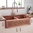 36" Vine Design Double-Bowl Copper Farmhouse Sink, , large image number 0