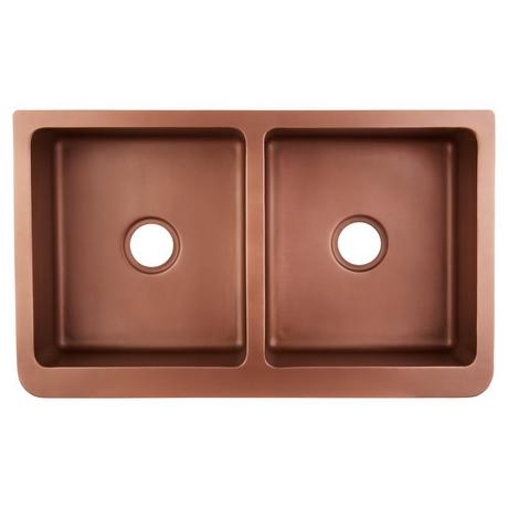 36" Vine Design Double-Bowl Copper Farmhouse Sink