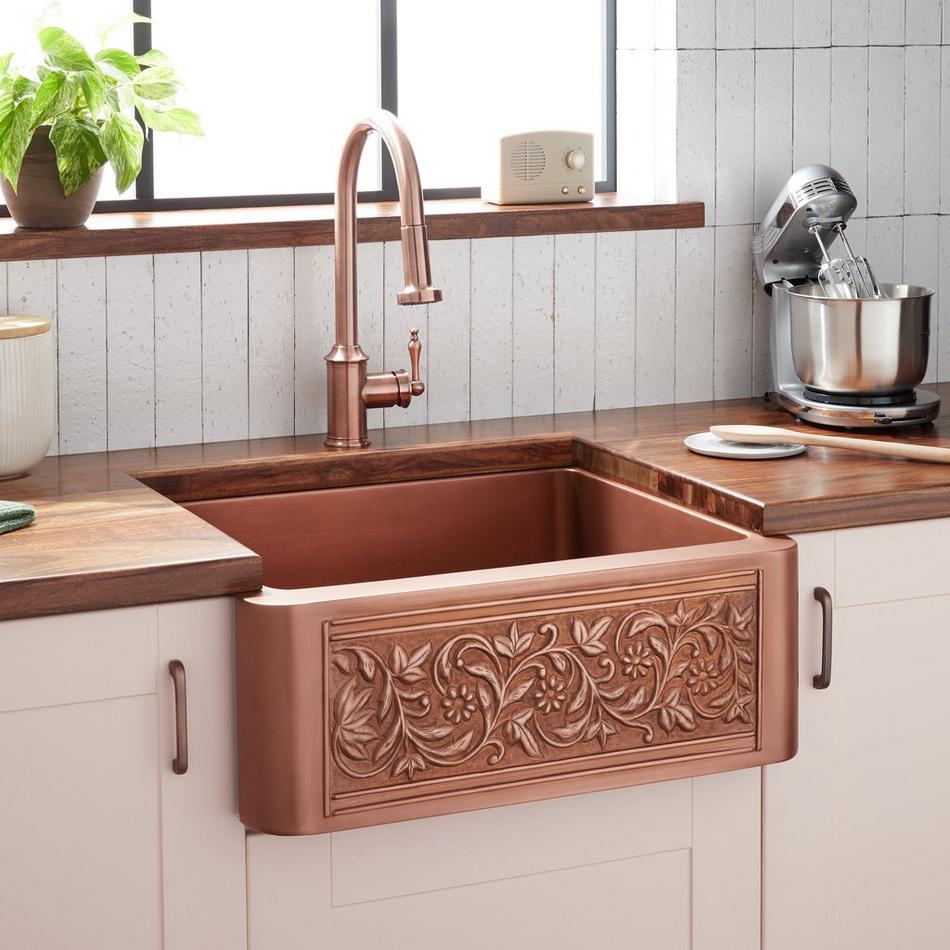 25" Vine Design Copper Farmhouse Sink, , large image number 0