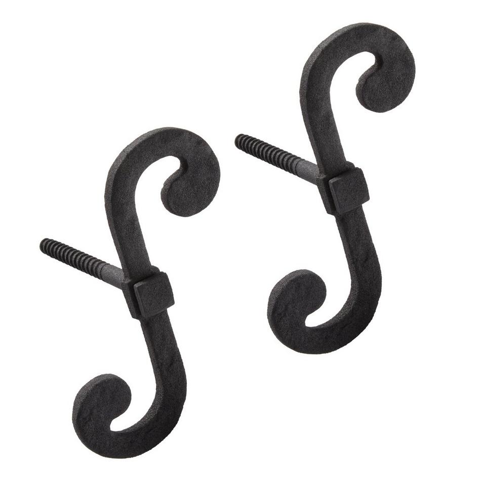 Hand Forged Iron S Shutter Dogs - Set of 2 - Black Powder Coat