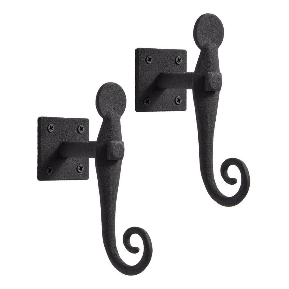 Hand Forged Iron English Rat Tail Plate Mount Shutter Dogs - Set of 2 - Black Powder Coat, , large image number 0