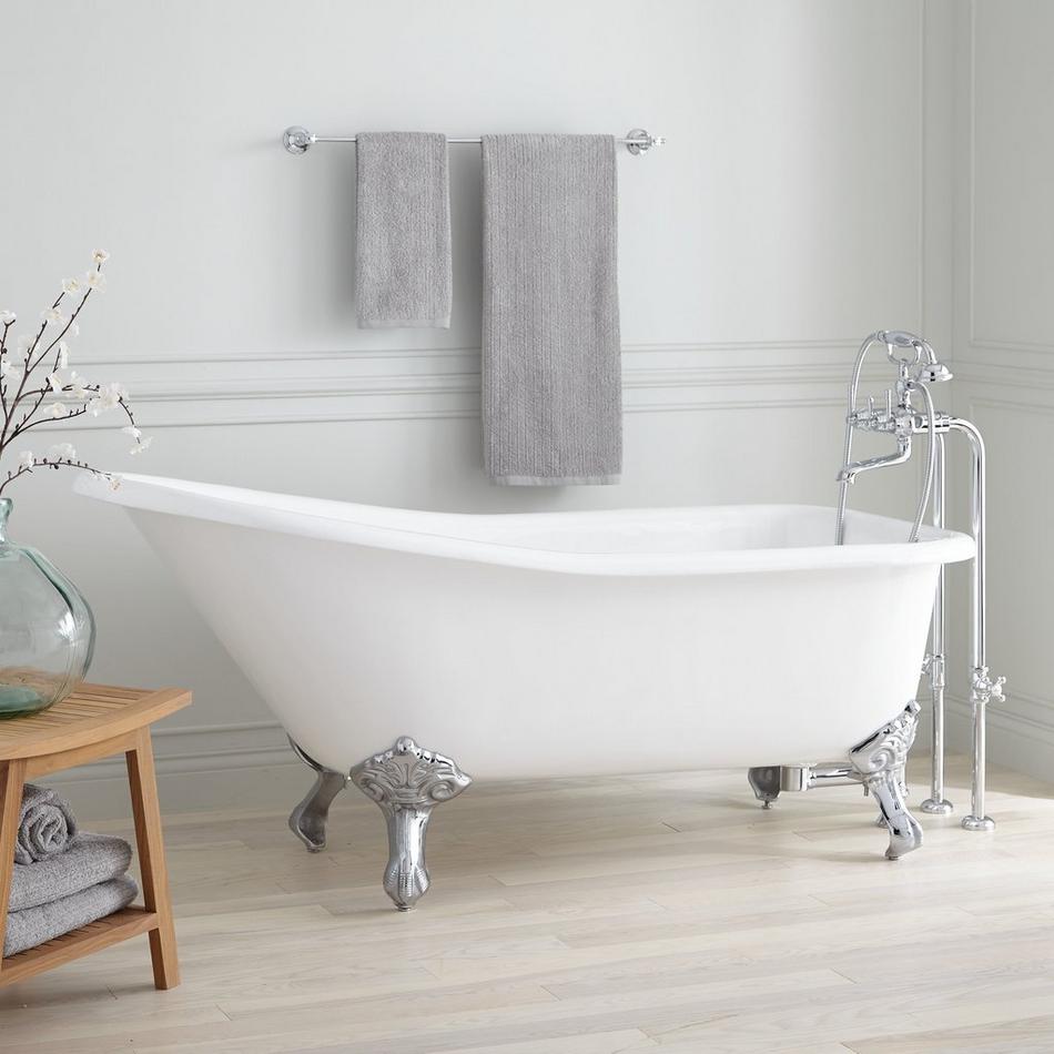 66" Goodwin Cast Iron Slipper Clawfoot Tub - Chrome Feet - Rolled Rim - No Tap Holes, , large image number 0