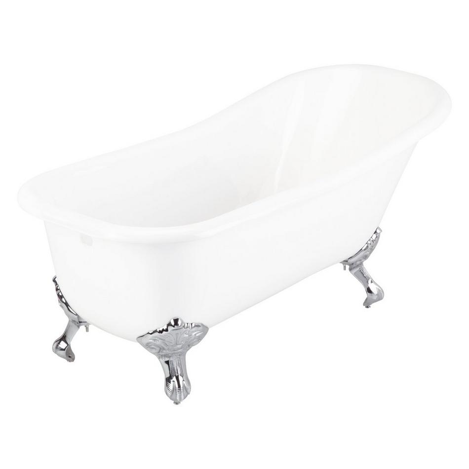 66" Goodwin Cast Iron Slipper Clawfoot Tub - Chrome Feet - Rolled Rim - No Tap Holes, , large image number 1