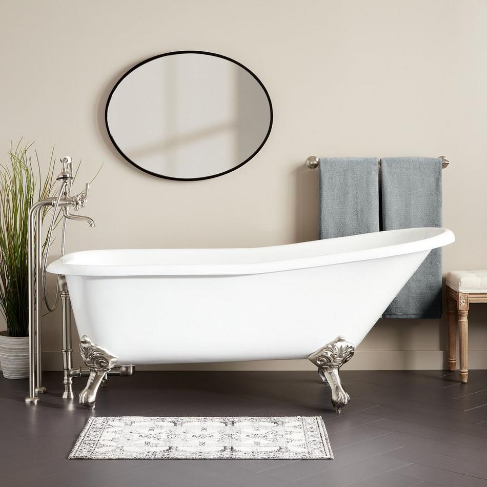 66" Goodwin Cast Iron Slipper Tub - Brushed Nickel Feet - Rolled Rim - No Tap Holes, , large image number 0