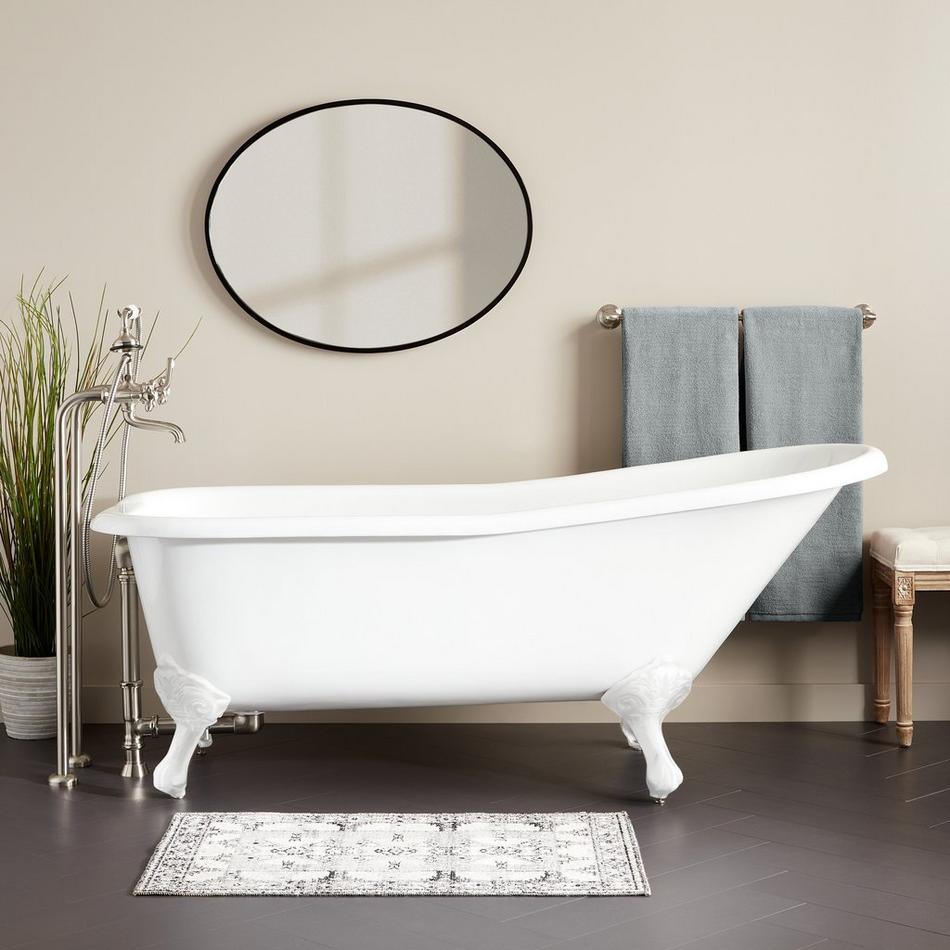 66" Goodwin Cast Iron Slipper Clawfoot Tub - White Feet - Rolled Rim - No Tap Holes, , large image number 0