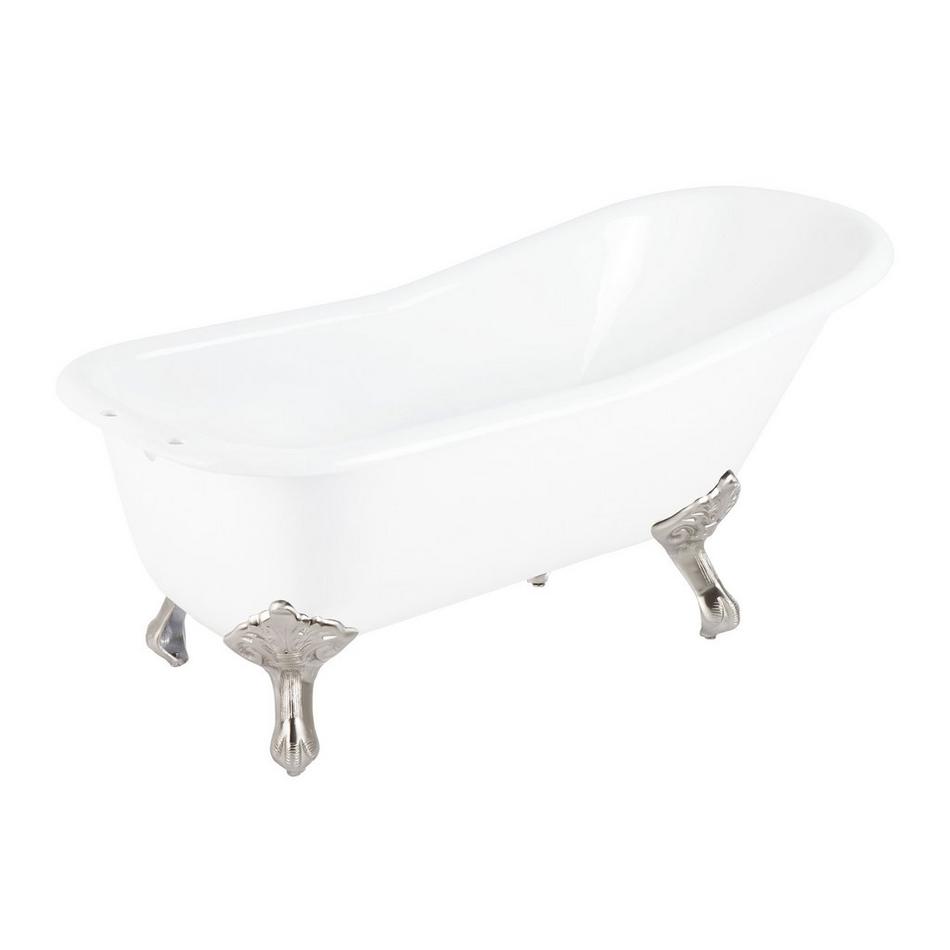 66" Goodwin Cast Iron Slipper Clawfoot Tub - Brushed Nickel Imperial Feet-Tap Deck-7" Tap Holes, , large image number 1