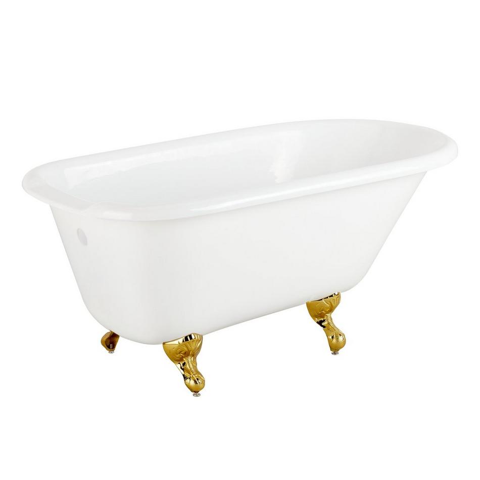 66" Miya Cast Iron Roll-Top Clawfoot Tub - Polished Brass Feet - Tap Deck - No Tap Holes, , large image number 0