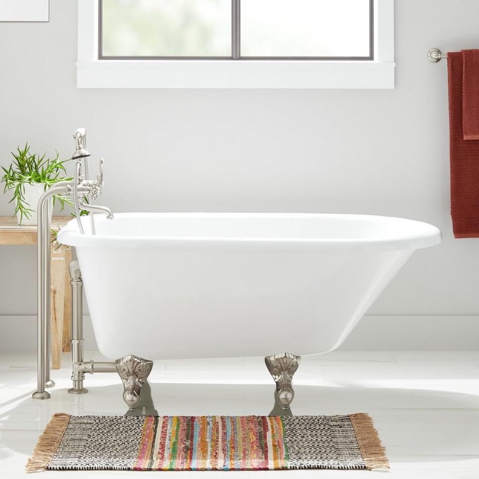 60 in. Acrylic Double Clawfoot Non-Whirlpool Bathtub in White w/ Large Ball, Claw Feet Faucet in Old World Bronze 60 in. Acrylic Double Clawfoot Non-Whirlpool Bathtub in White w/ Large Ball, Claw Feet Faucet in Old World Bronze