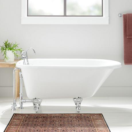 66" Miya Cast Iron Roll-Top Clawfoot Tub - 3-3/8" Wall Holes - Ball & Claw