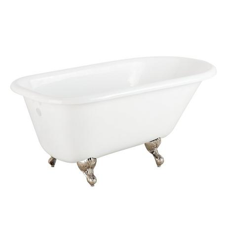 66" Miya Cast Iron Roll-Top Clawfoot Tub - 3-3/8" Wall Holes - Ball & Claw