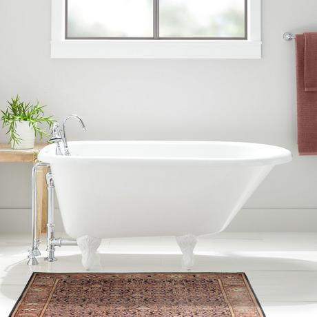 66" Miya Cast Iron Roll-Top Clawfoot Tub - 3-3/8" Wall Holes - Ball & Claw