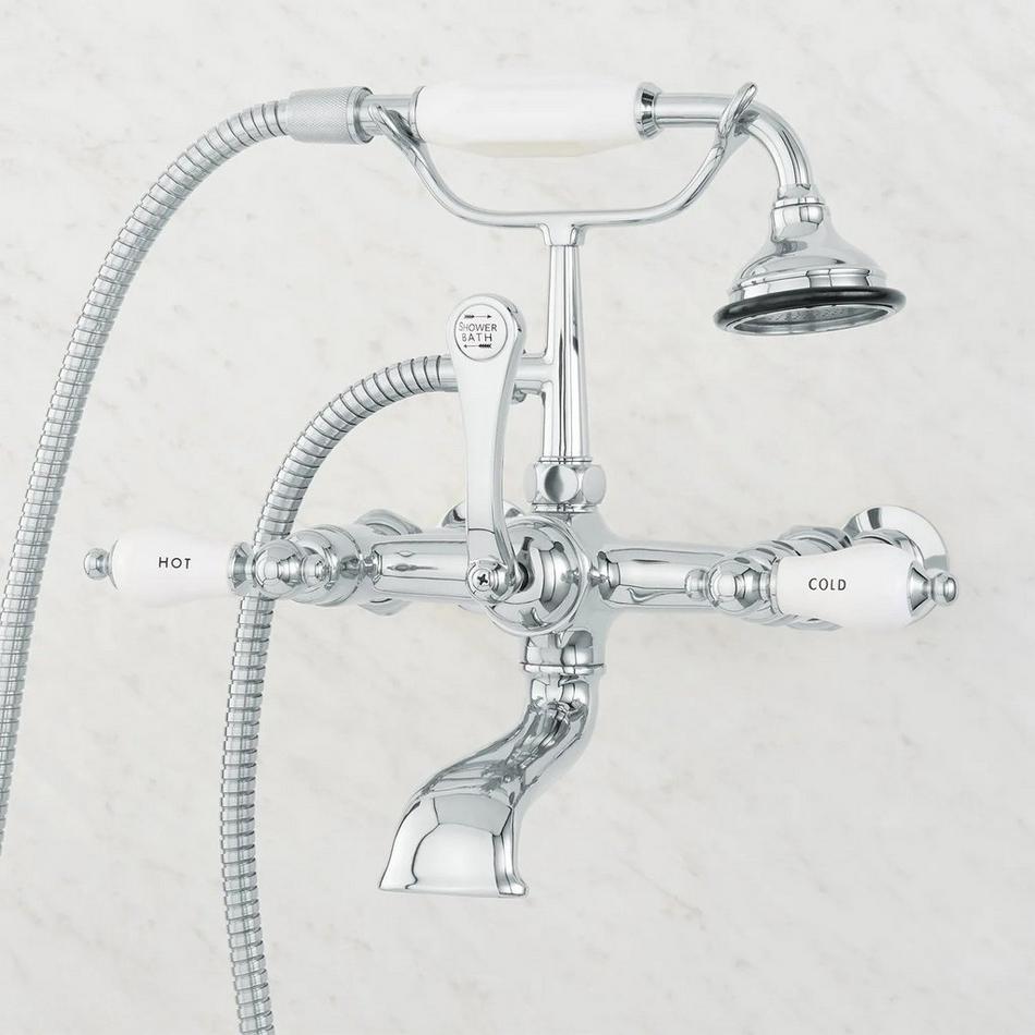 Wall-Mount Telephone Faucet and Hand Shower - Porcelain Lever Handle - Chrome, , large image number 0