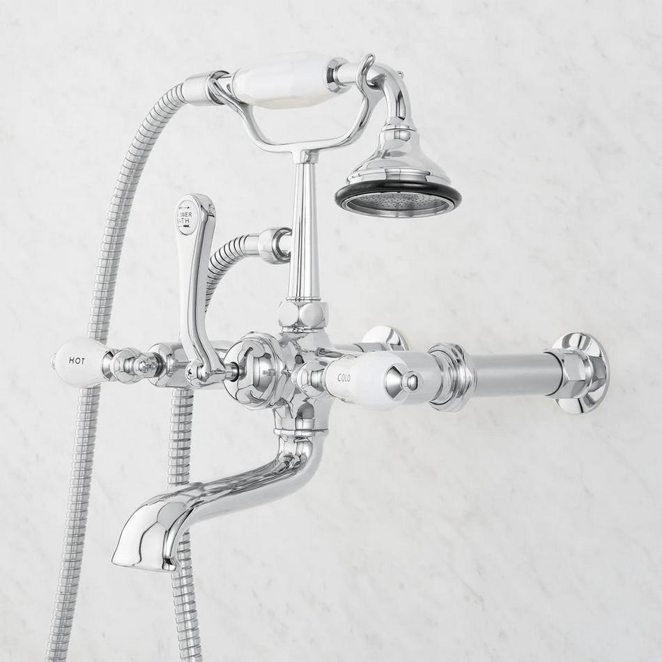 Wall-Mount Telephone Faucet and Hand Shower - Porcelain Lever Handle - Chrome, , large image number 1