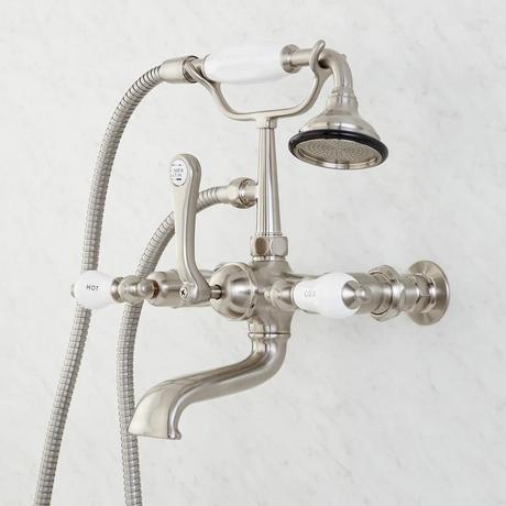 Wall-Mount Telephone Faucet & Hand Shower - Porcelain Lever Handles