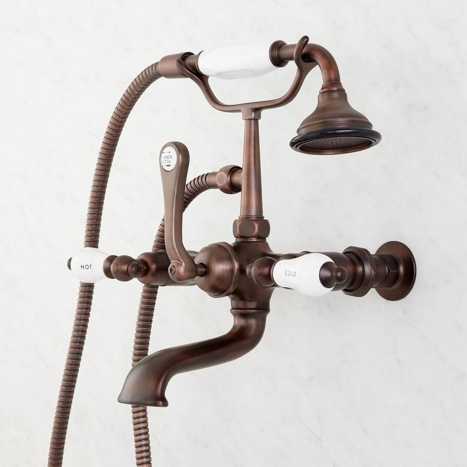 Wall-Mount Telephone Faucet and Hand Shower - Porcelain Lever Handle - Oil Rubbed Bronze, , large image number 1