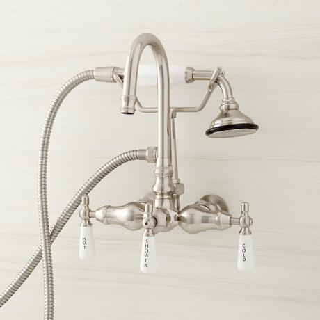 Gooseneck Tub Faucet with Hand Shower and Wall Couplers