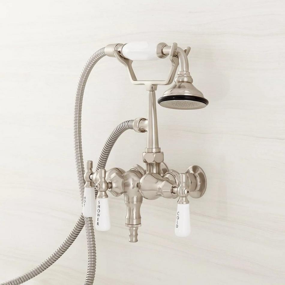 Woodrow Wall-Mount Tub Faucet with Hand Shower and 4" Wall Couplers - Brushed Nickel, , large image number 1