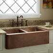 35" Double-Bowl Hammered Copper Farmhouse Sink, , large image number 0