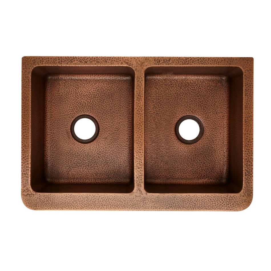 35" Double-Bowl Hammered Copper Farmhouse Sink, , large image number 3