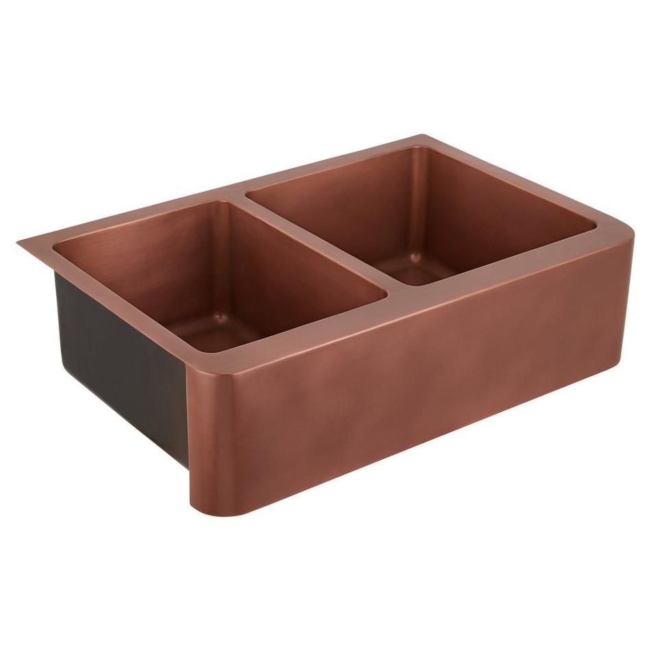 33" Aberdeen 60/40 Offset Double-Bowl Copper Farmhouse Sink - Small Bowl Left, , large image number 1