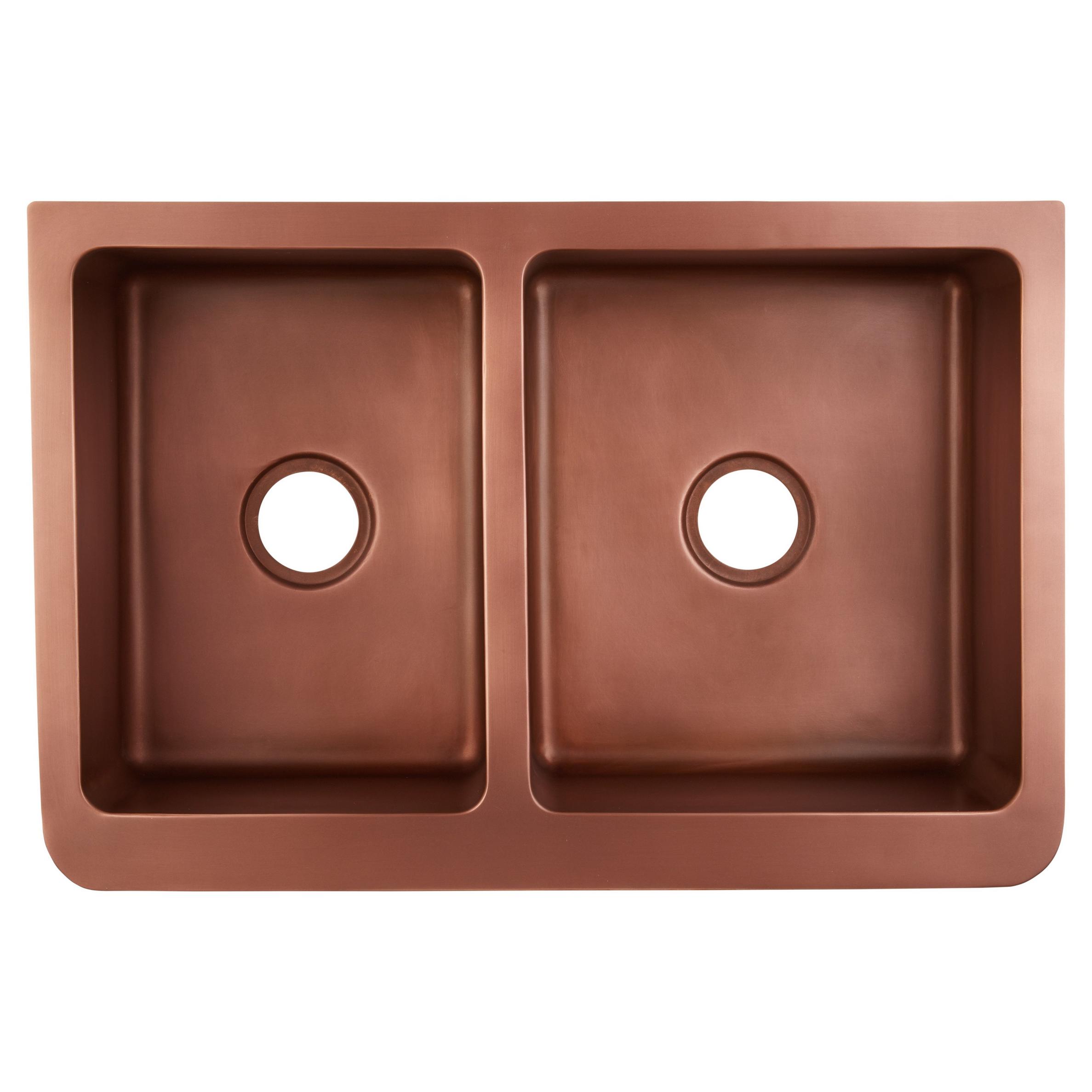 33" Aberdeen 60/40 Offset DoubleBowl Copper Farmhouse Sink Signature