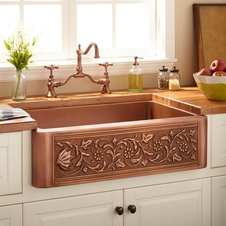 33" Vine Design Copper Farmhouse Sink