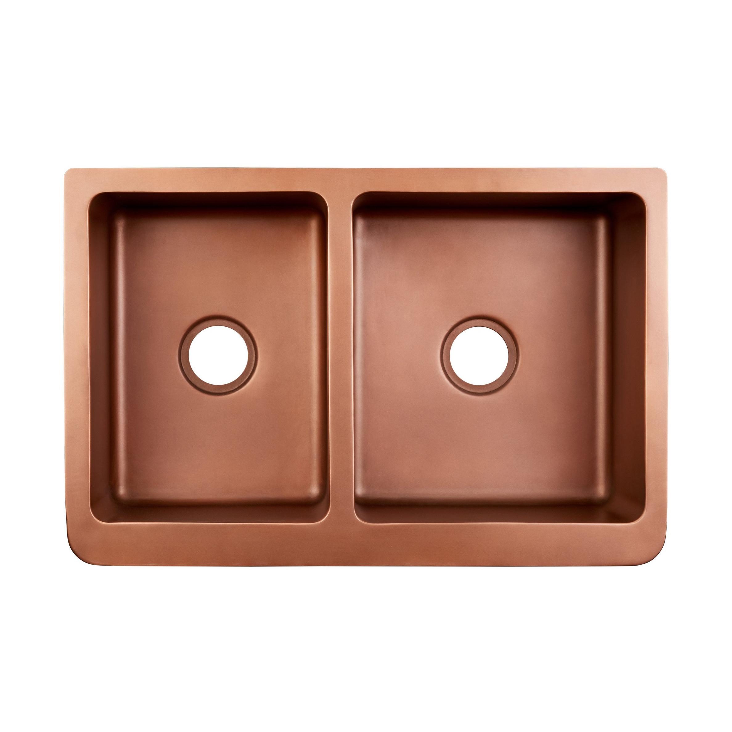 33 Vine Design 60 40 Offset Double Bowl Copper Farmhouse Sink