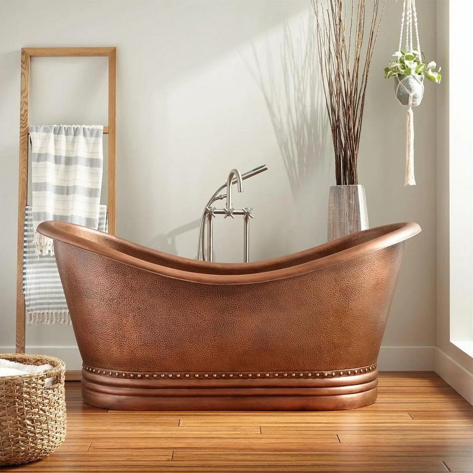 72" Paige Copper Double-Slipper Tub - Black Drain Kit, , large image number 0