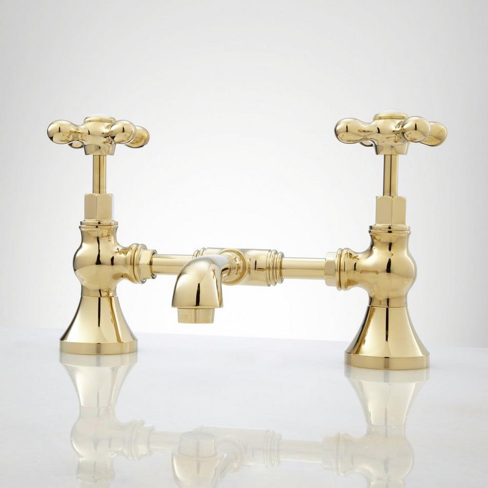 Monroe Bridge Bathroom Faucet - Cross Handles - Overflow - Polished Brass, , large image number 0