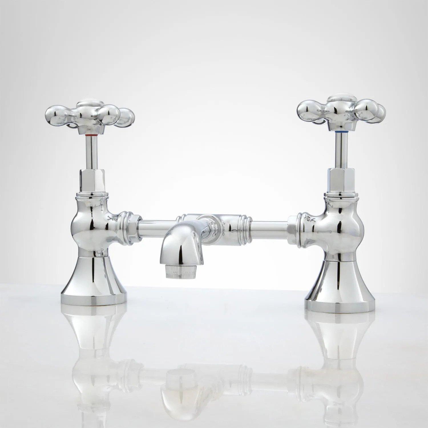 Monroe Bridge Bathroom Faucet - Cross Handles - Overflow - Chrome