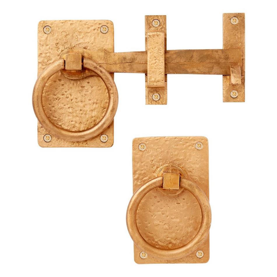 Solid Bronze Ring Gate Rim Latch and Pull Set - Living Bronze, , large image number 0