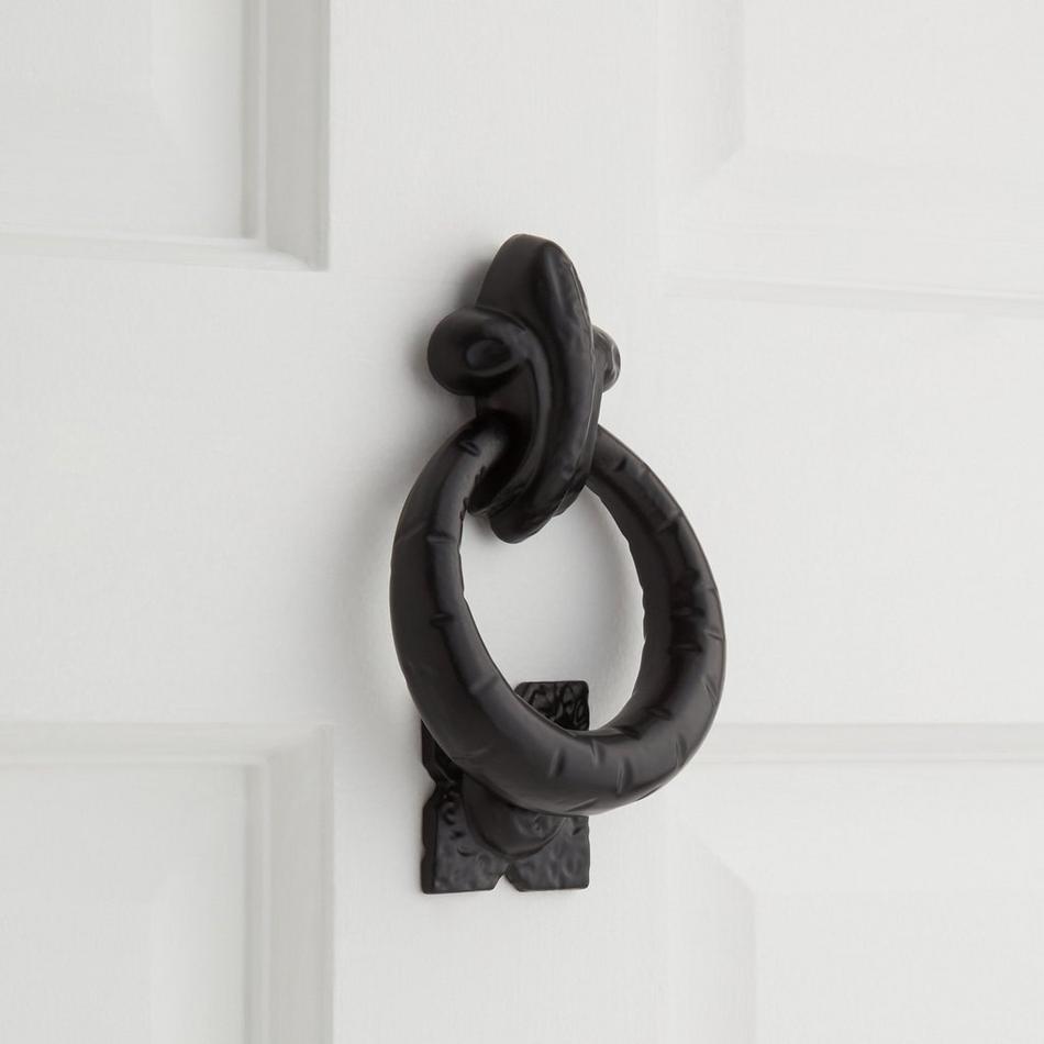 Elegant Ring Cast Iron Door Knocker - Matte Black Powder Coat, , large image number 0