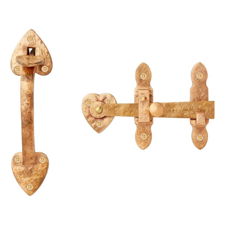 Solid Bronze Heart Gate Rim Latch and Handle Set - Living Bronze, , large image number 0