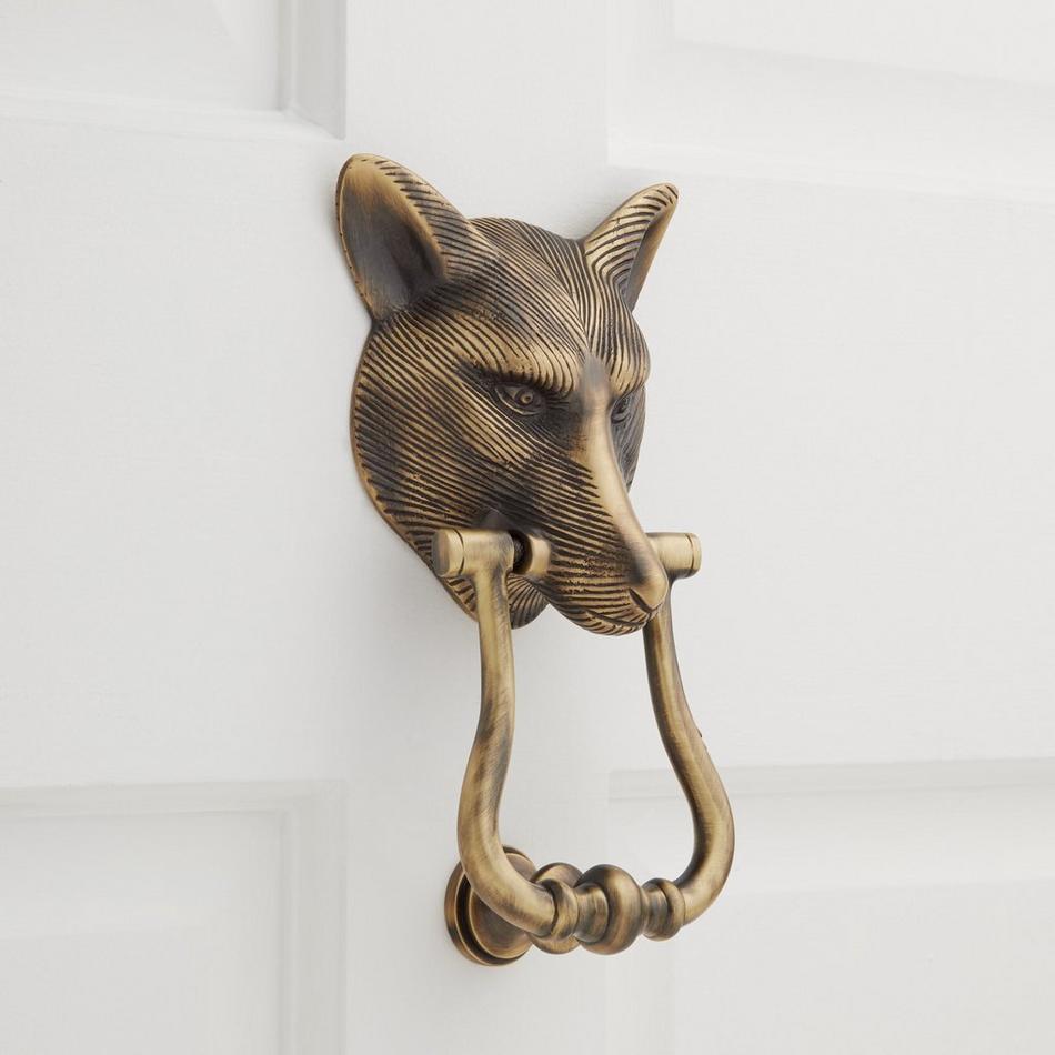 Brass Fox Door Knocker, , large image number 0