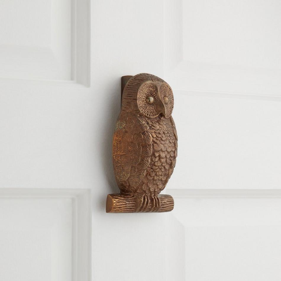 Solid Bronze Owl Door Knocker, , large image number 1