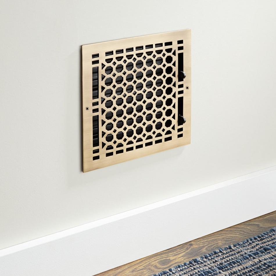 Honeycomb Brass Wall Register - Antique Brass 10"x10" (11"x11" Overall), , large image number 0