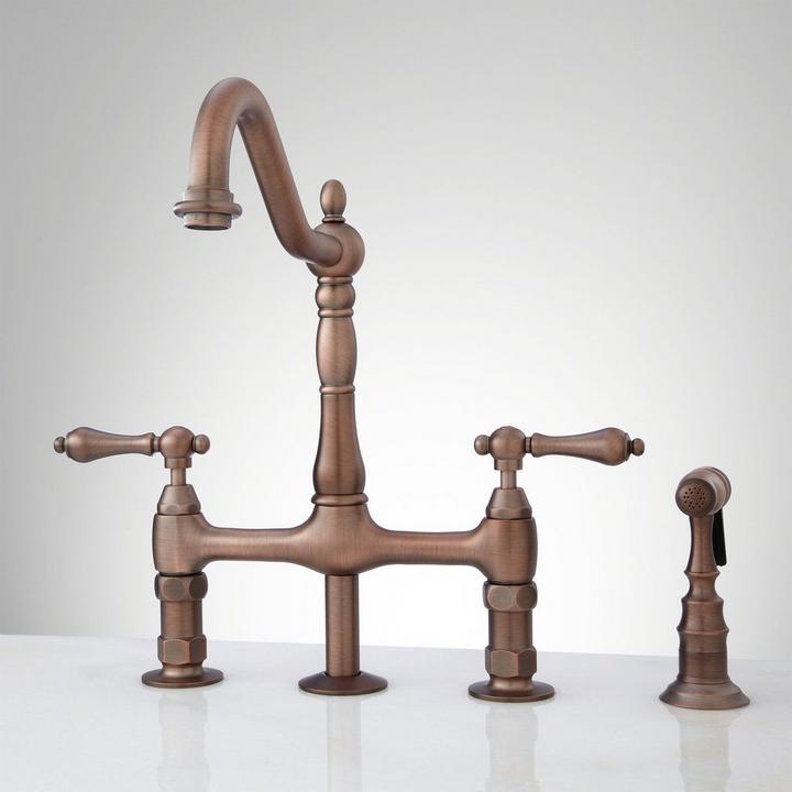 Bellevue Bridge Kitchen Faucet With Sprayer in Oil Rubbed Bronze for Victorian design
