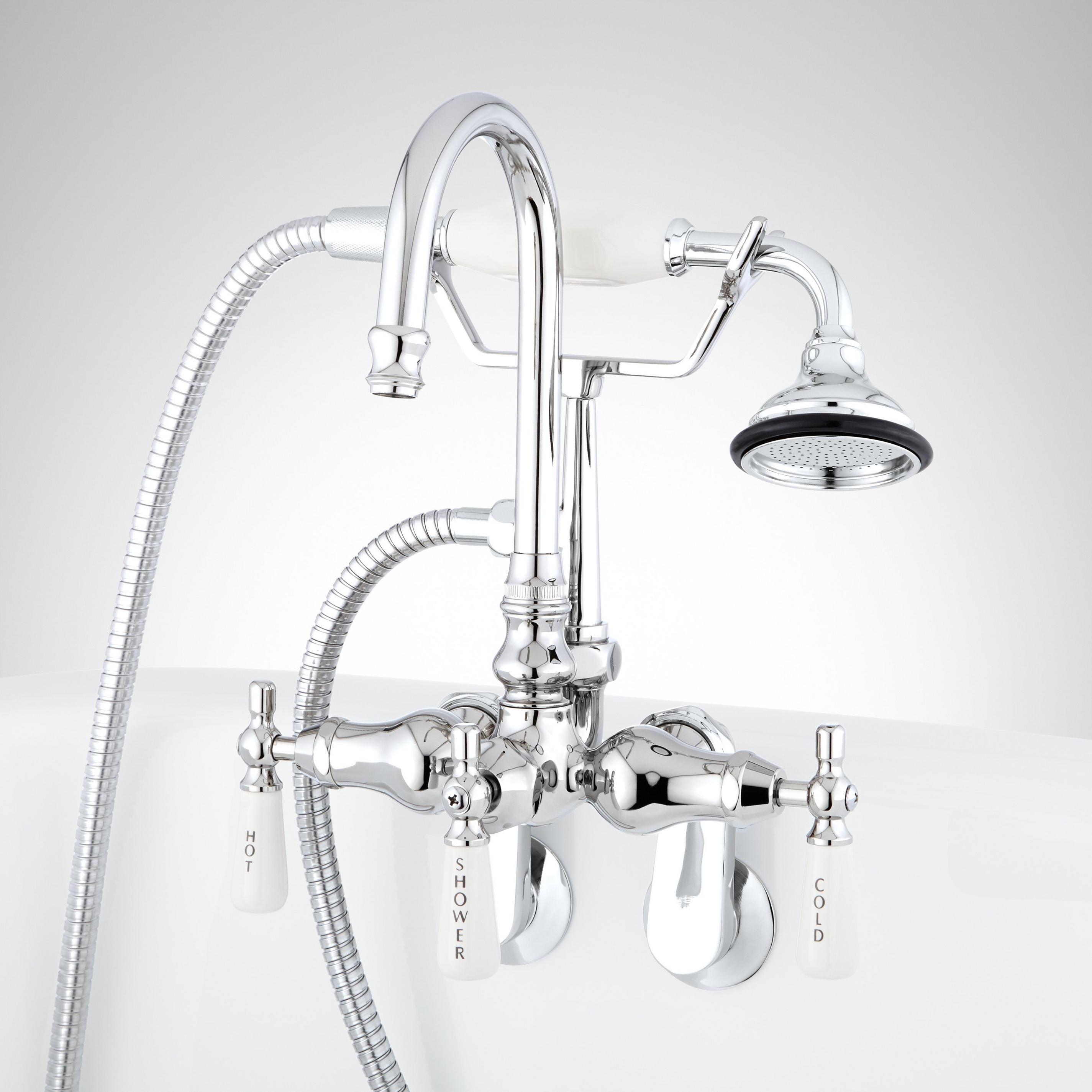 Gooseneck TubWallMount Faucet and Hand Shower Chrome Signature