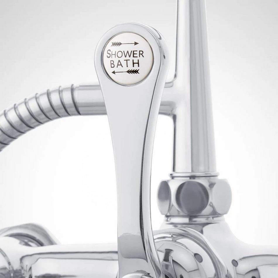Tub Wall-Mount Telephone Faucet with Hand Shower - Porcelain Lever Handle - Chrome, , large image number 4
