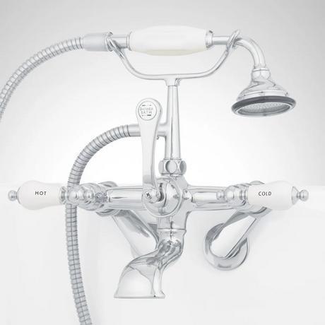 Tub Wall-Mount Telephone Faucet & Hand Shower - Porcelain Lever Handle