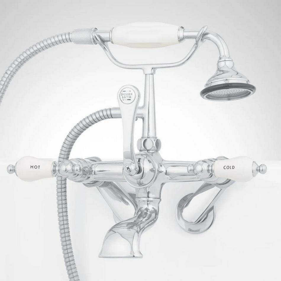 Tub Wall-Mount Telephone Faucet with Hand Shower - Porcelain Lever Handle - Chrome, , large image number 1