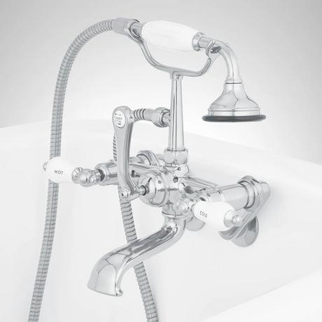 Tub Wall-Mount Telephone Faucet & Hand Shower - Porcelain Lever Handle