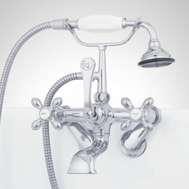 Tub Wall-Mount Telephone Faucet & Hand Shower - Cross Handle