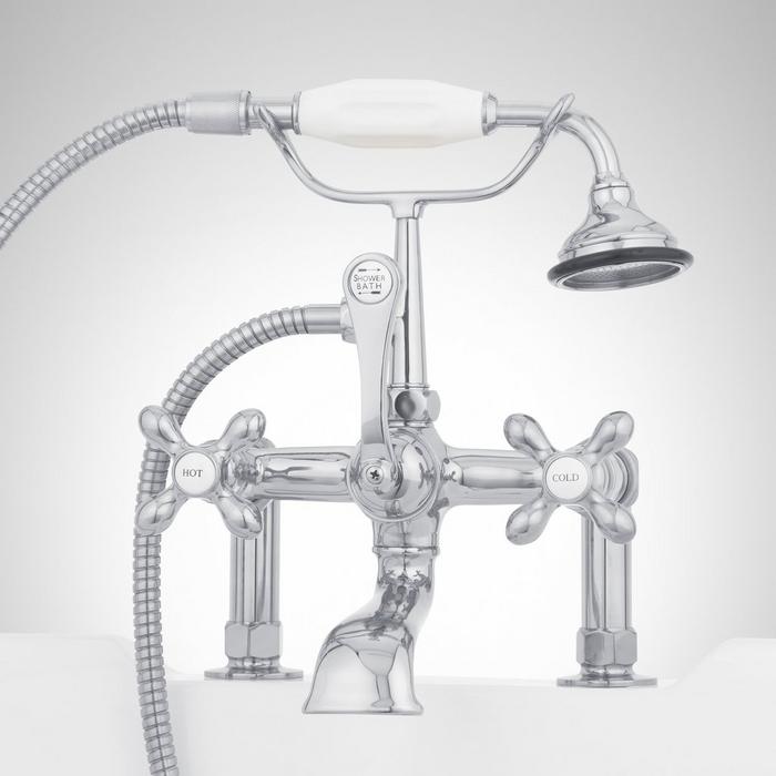 Deck-Mount Telephone Faucet with Cross Handles and Deck Couplers in Chrome for bathtub conversions