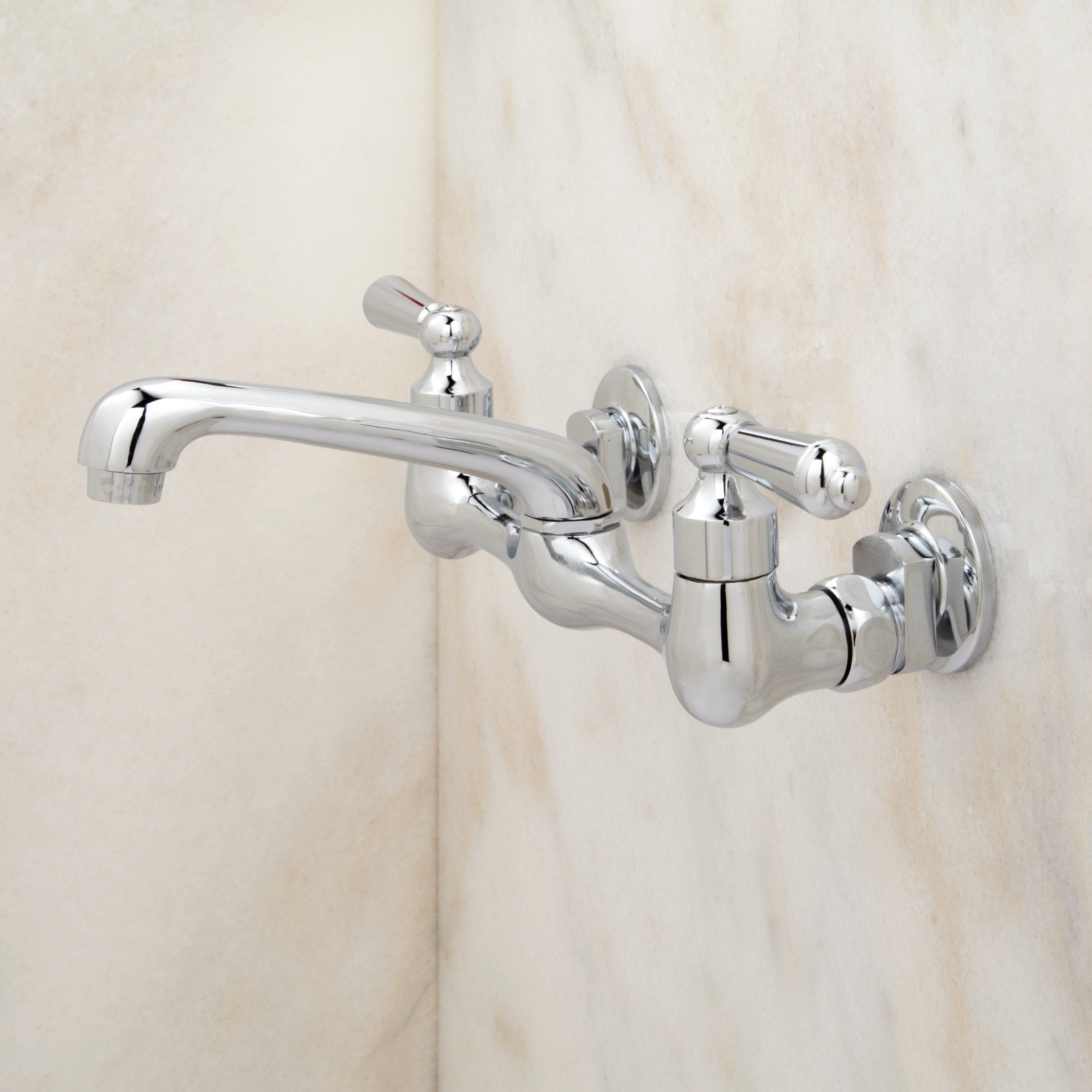 Ballantine Wall mount bathroom faucet store cross handles no overflow polished brass